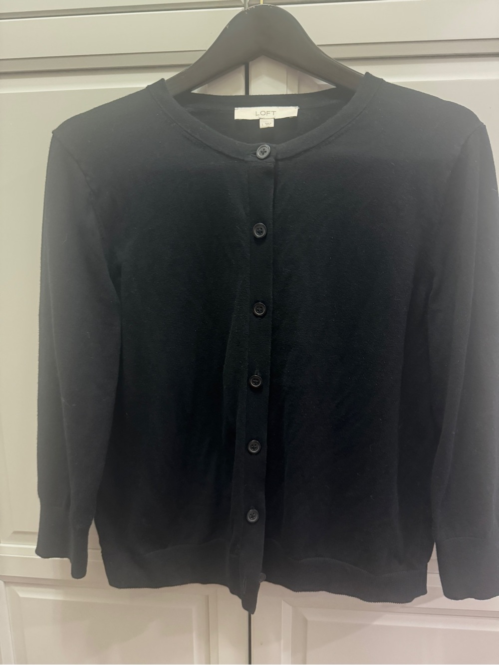 LOFT Black Button-Front Crewneck Cardigan